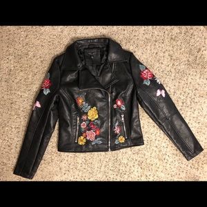 Embroidered leather jacket
